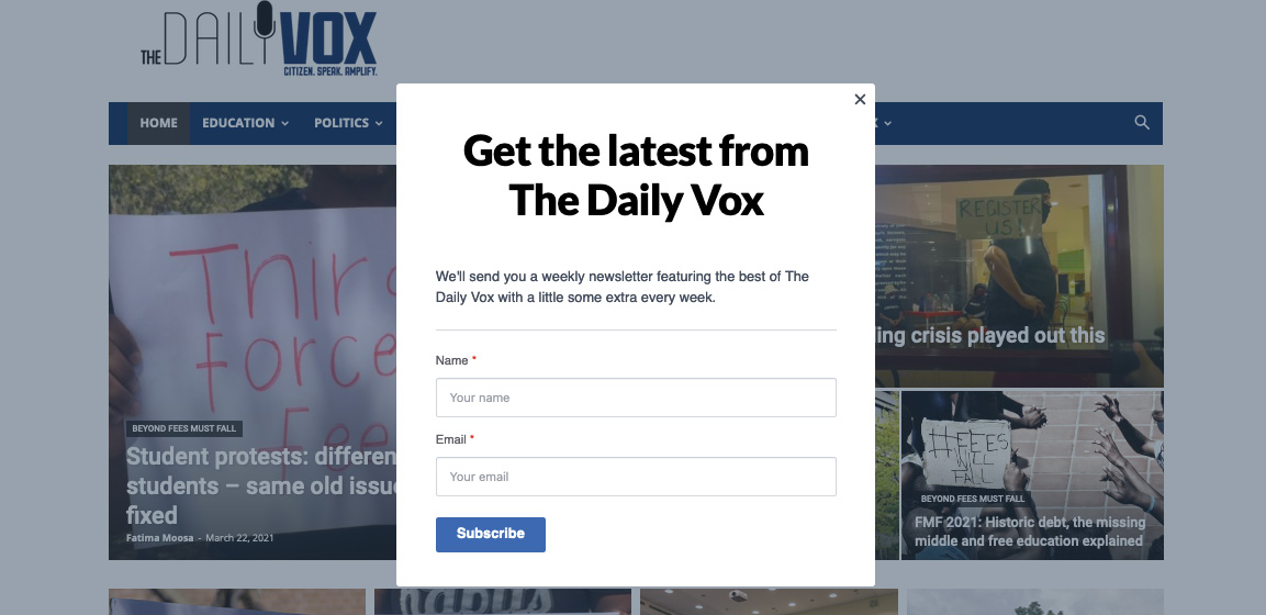 The pop-up form on the Daily Vox's website led to subscriber growth